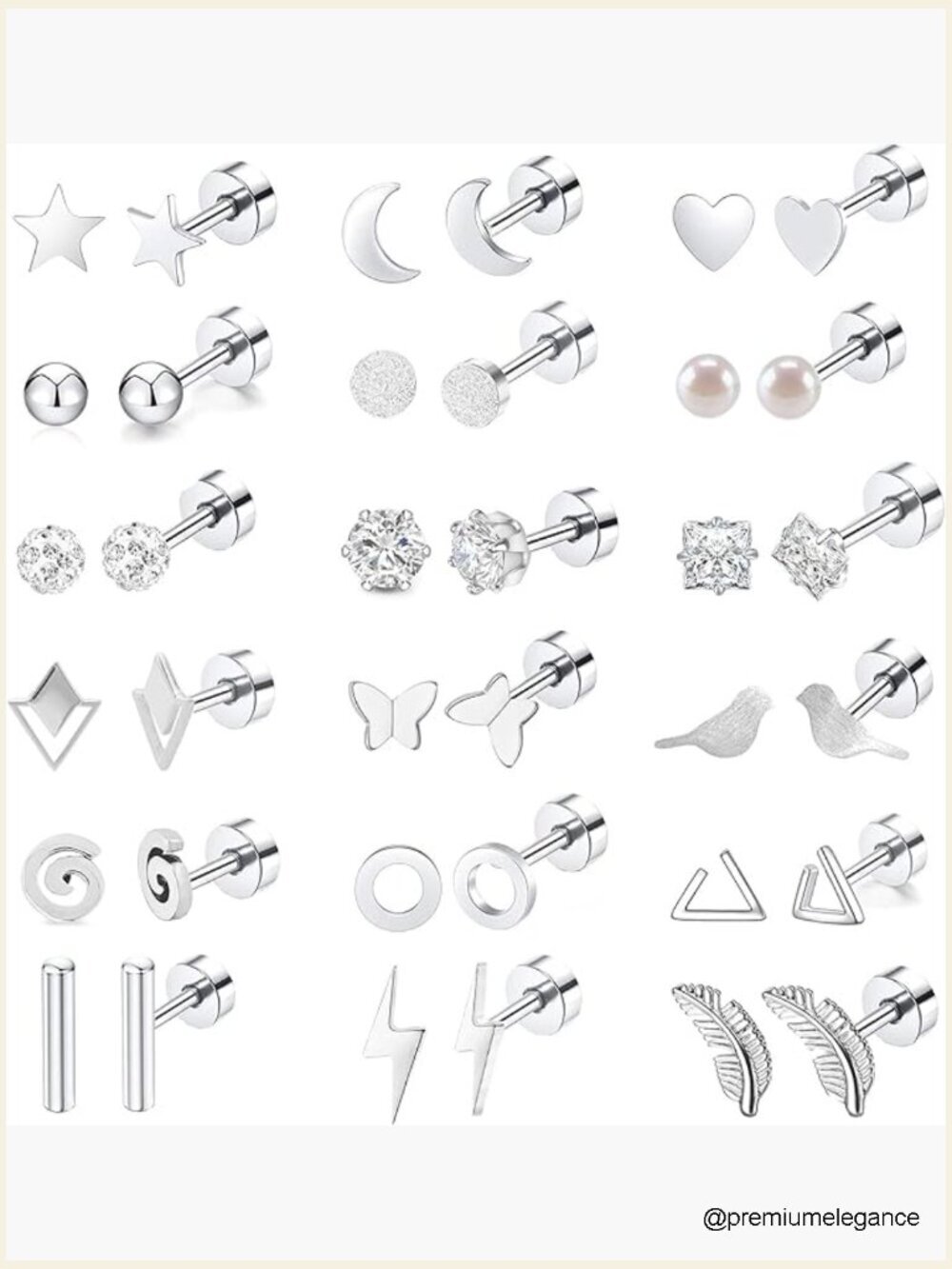 18 Pairs Hypoallergenic Flat Back Stud Earrings Set Stainless Steel Unisex